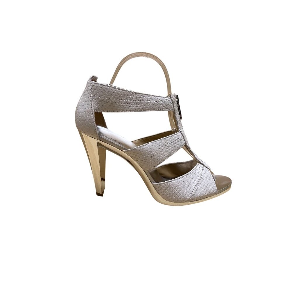 Michael Kors Women’s White Snakeskin Embossed Leather Zip-Up High Heel Size 7.5M